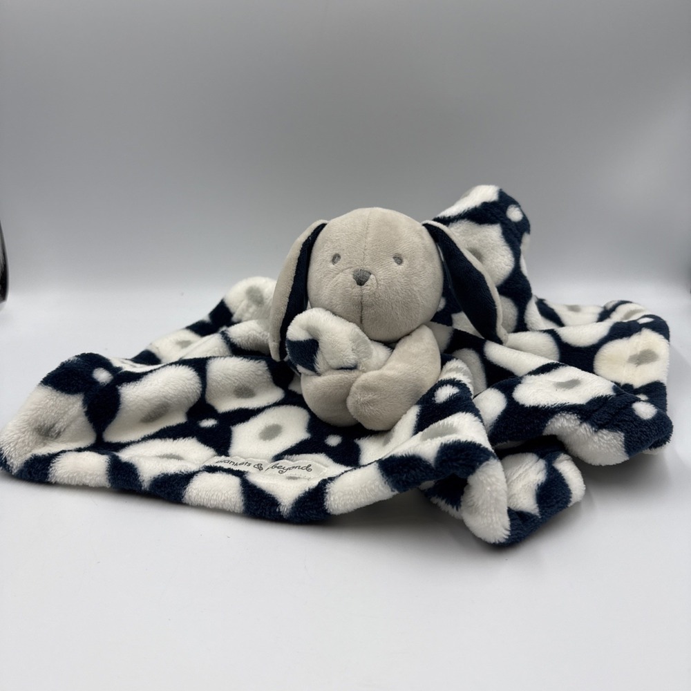 Blankets & Beyond Blue White Gray Bunny Rabbit Baby Lovey Security Blanket
